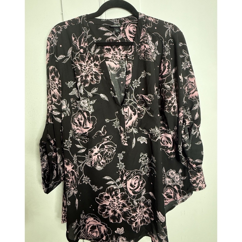 Torrid Black Harper Floral Pullover 3/4 Sleeve Top Size 1X Flowy Resort - Picture 1 of 5